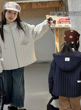 吾束wooso童装2025冬季新款男女童韩版洋气连帽保暖棉服外套55161