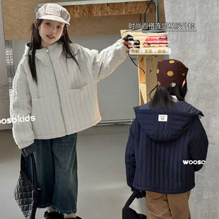 吾束wooso童装2025冬季新款男女童韩版洋气连帽保暖棉服外套55161