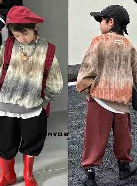 布芮欧童装秋季新款扎染小标潮款圆领卫衣中大童套头衫35952