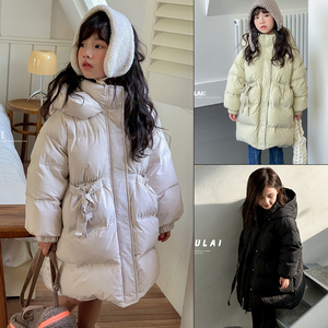 啦芙莱童装2023冬季新款中长款男女中大童90白鸭连帽绒羽绒服2568