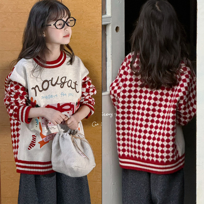 G+女童刺绣圣诞针织毛衣羊绒衫