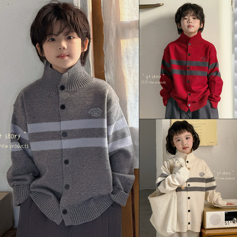 G+童装2025秋冬新款男女童高领条纹针织开衫毛衣羊毛衫外套52819,童装/婴儿装/亲子装,毛衣/针织衫,淘宝优惠券,粉丝福利购,淘宝优惠卷