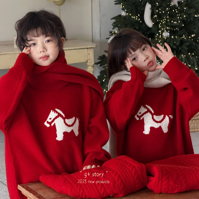 G+童装2025冬季男女童红色毛衣中大童新年羊毛衫儿童针织衫53666,童装/婴儿装/亲子装,毛衣/针织衫,淘宝优惠券,粉丝福利购,淘宝优惠卷