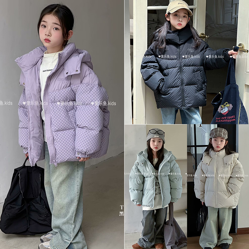 童乐鱼男女童白鸭绒格纹羽绒服