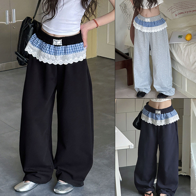 爱木橦女童蕾丝边裙时尚卫裤长裤