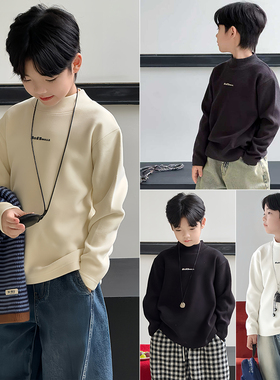 大E小e童装2025冬新款男女童半高领打底衫中大童百搭加厚T恤6666