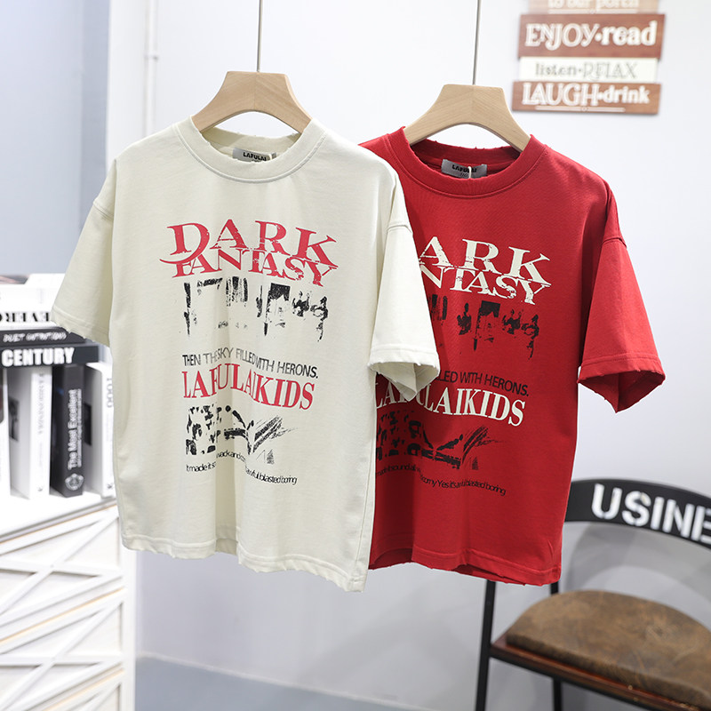 啦芙莱童装2025夏新款字母印花上衣男女童洋气破洞短袖T恤潮 9982,童装/婴儿装/亲子装,T恤,淘宝优惠券,粉丝福利购,淘宝优惠卷