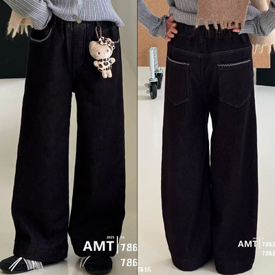 爱木橦冬季女童中大童直筒牛仔裤