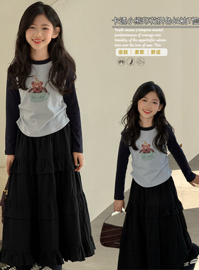 大E小e童装2026春季新款女童卡通小熊印花长袖T恤修身上衣潮26005