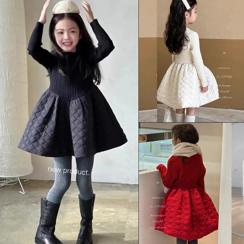 G+品牌童装2023冬新款年货女童麻花圆领毛衣针织衫连衣裙潮230869