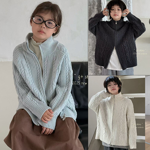G+童装2025秋冬新款男女童点子麻花双拉链毛衣针织开衫外套52822