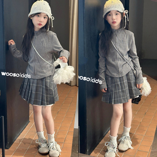 吾束wooso童装2025秋季新款女童韩版时尚休闲修身款针织外套99773