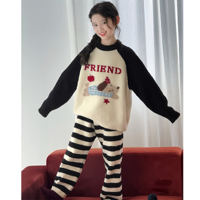 大E小e童装卡通半边绒睡衣套装