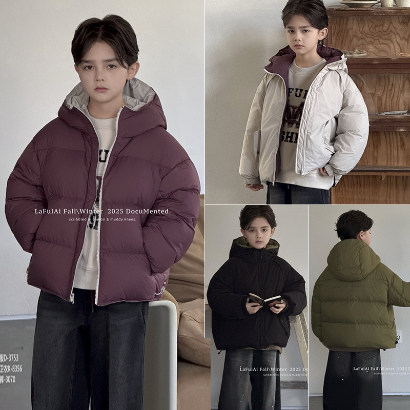 啦芙莱90白鸭绒两面穿连帽羽绒服