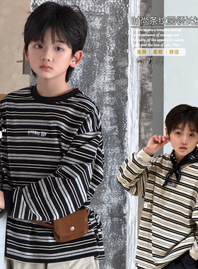 牛哆哆童装2026春季新款女男女童时尚休闲百搭条纹长袖T恤潮76331
