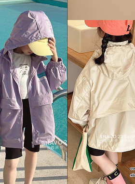 布芮欧童装春季新款男女童宽松版连帽外套儿童冲锋衣潮35860