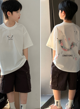 大E小e童装2026夏季儿童涂鸦笑脸短袖T恤男女童韩版半袖上衣90026