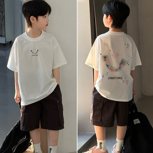 大E小e童装2026夏季儿童涂鸦笑脸短袖T恤男女童韩版半袖上衣90026