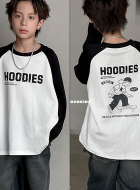 牛哆哆童装2024秋款男女童中大童滑板男孩洋气长袖T恤打底衫53695