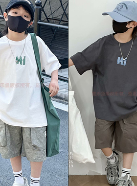 童乐鱼童装2024夏季新款男女童字母短袖T恤中大童洋气上衣潮57205