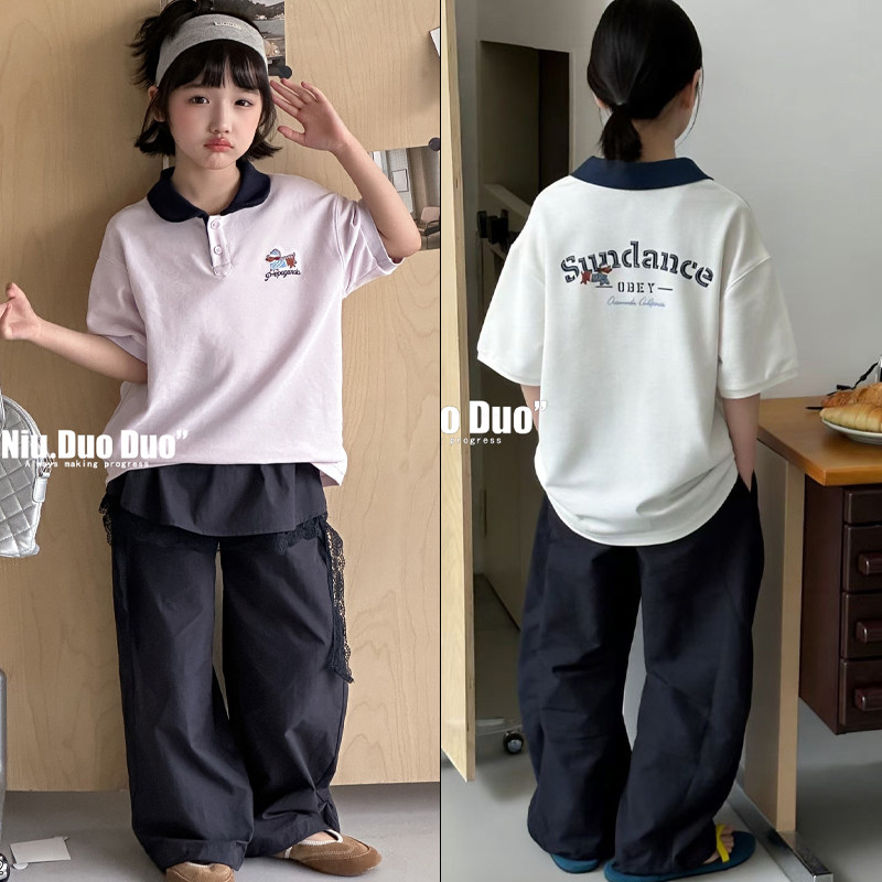 牛哆哆童装2026夏季新品韩版女童薄款卡通绣花POLO衫短袖T恤76502