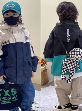 布芮欧秋季新款中大童工装外套男女亲子宽松连帽拉链衫35805