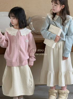 G+童装2025秋季新款女童韩版娃娃领针织开衫点子毛衣外套潮52802