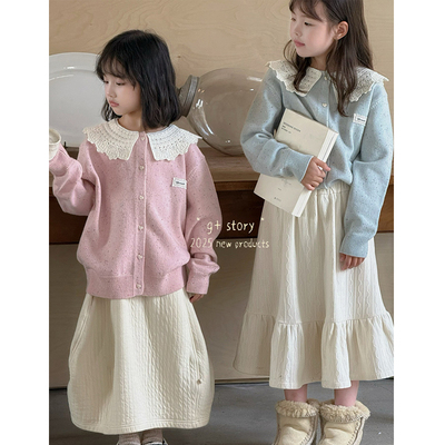G+女童2025秋韩版娃娃领针织开衫