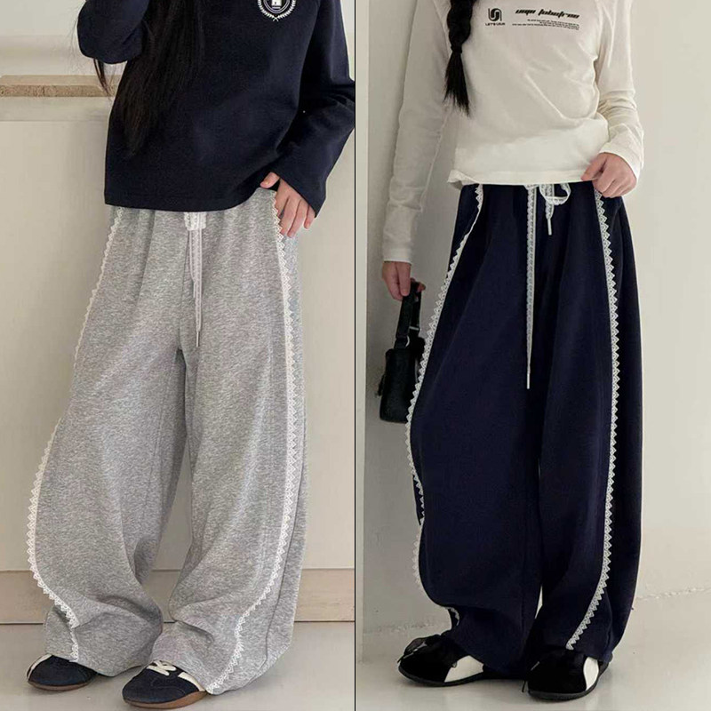 大E小e童装2025秋季新款女童韩版休闲运动裤儿童花边直筒卫裤8631