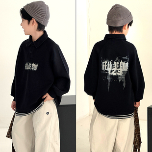 大E小e 2025秋季 新款 男女童洋气字母做旧印花POLO领卫衣5027 童装