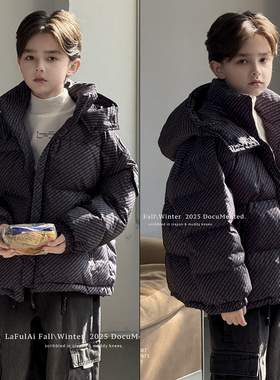 啦芙莱2025冬季男女童洋气字母羽绒服儿童防泼水90白鸭绒外套6087