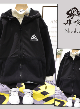 牛哆哆秋冬新款儿童一体绒拉薄绒链衫韩男女童保暖外套51351