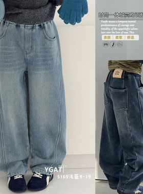 阳光爱橦童装2025冬季新款男女童一体绒牛仔裤舒适休闲裤子潮5169