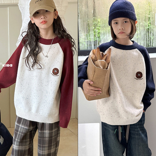 牛哆哆童装2024秋冬新款男女中大童卡通点子毛衣拼色针织衫15180