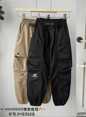 牛哆哆童装2024秋新款儿童休闲裤工装裤男女童韩版束脚长裤87628