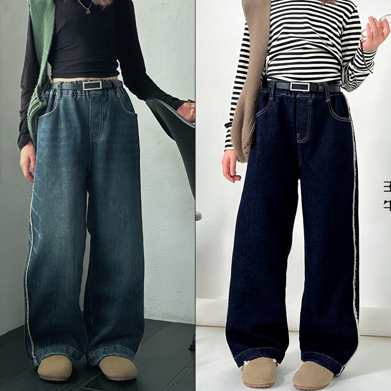 阳光爱橦儿童韩版一体绒牛仔裤