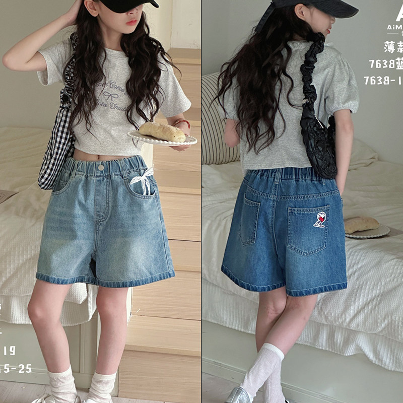 爱木橦女童韩版狗狗刺绣牛仔短裤图片