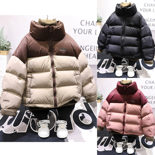 唐家品牌冬季男女中大童洋气90白鸭绒厚实拼色羽绒服外套2355