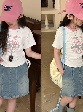 大E小e童装夏季新款女童棉质甜酷辣妹风短板抽绳短袖T恤67119