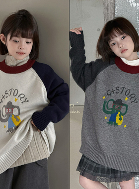 G＋童装2025冬季儿童拼色卡通圆领毛衣羊毛混纺男女童针织衫52852