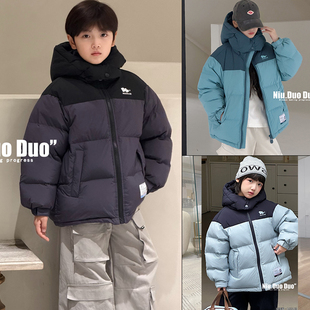 牛哆哆童装2025冬新款撞色拼接羽绒服男女童保暖白鸭绒外套55163