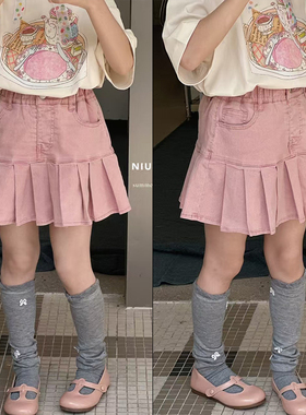 牛哆哆童装2025夏季新款女童韩版牛仔裙中大童百褶裙半身裙91360