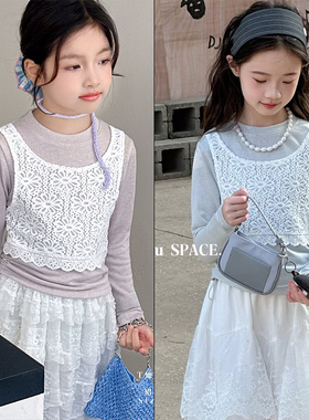 童乐鱼童装2025秋季新款女童韩版休闲假两件长袖T恤显瘦上衣8105