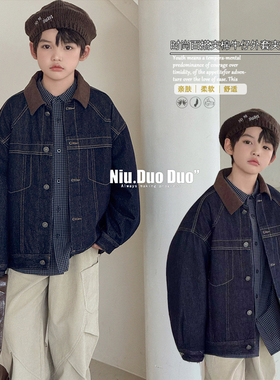 牛哆哆童装2025秋冬新款男女童韩版时尚翻领夹棉牛仔外套潮82230