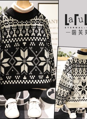 啦芙莱冬装新款男女中大童宽松雪花高圆领毛衣儿童上衣潮2629