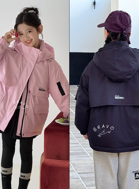 布芮欧2025冬季工装风连帽羽绒服男女童90白鸭绒冲锋衣外套56180