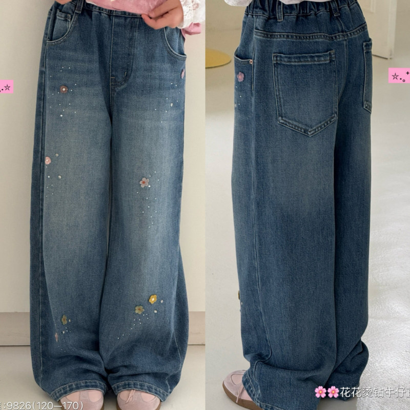 小智同学童装女童花朵休闲牛仔裤