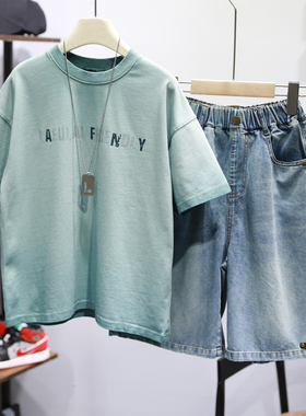 啦芙莱童装2026夏季新款男女中大童韩版字母印花纯棉短袖T恤7310