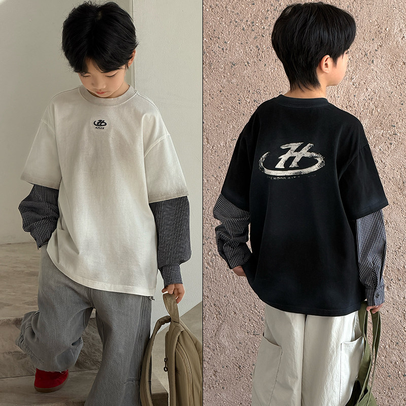 大E小e童装2026春季新款男女中大童潮范假两件长袖T恤上衣26011,童装/婴儿装/亲子装,T恤,淘宝优惠券,粉丝福利购,淘宝优惠卷