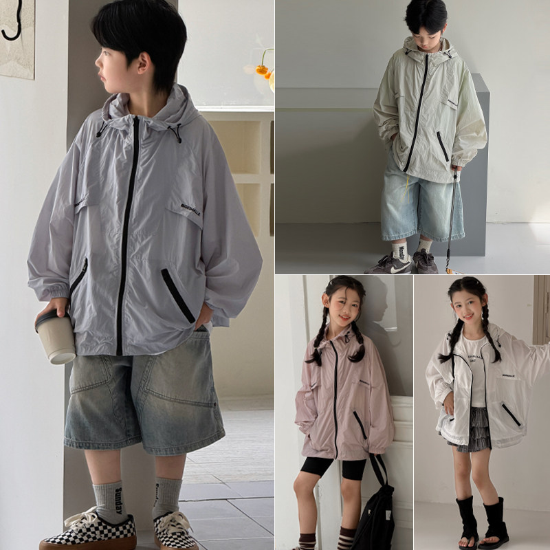 大E小e童装2026夏季新款男女中大童韩版超轻薄防晒连帽外套26A671